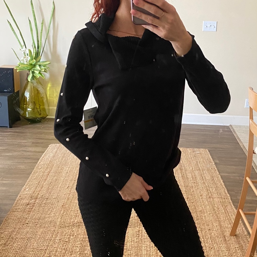 Pearl accent black sweater